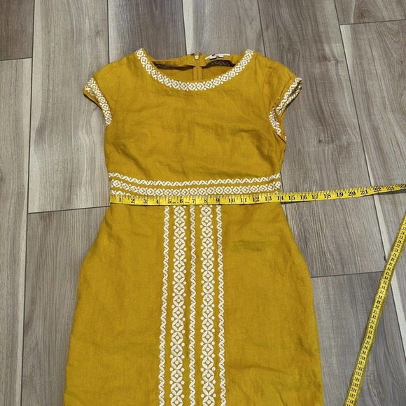 Boden Womens Mustard Yellow Linen Embroidered Dress US 4R Boho Cottagecore - Picture 8 of 10